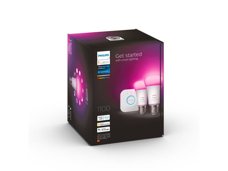 Kit de démarrage E27 Hue White and Color Ambiance (2ampoules+Pont Hue) 1100LM
