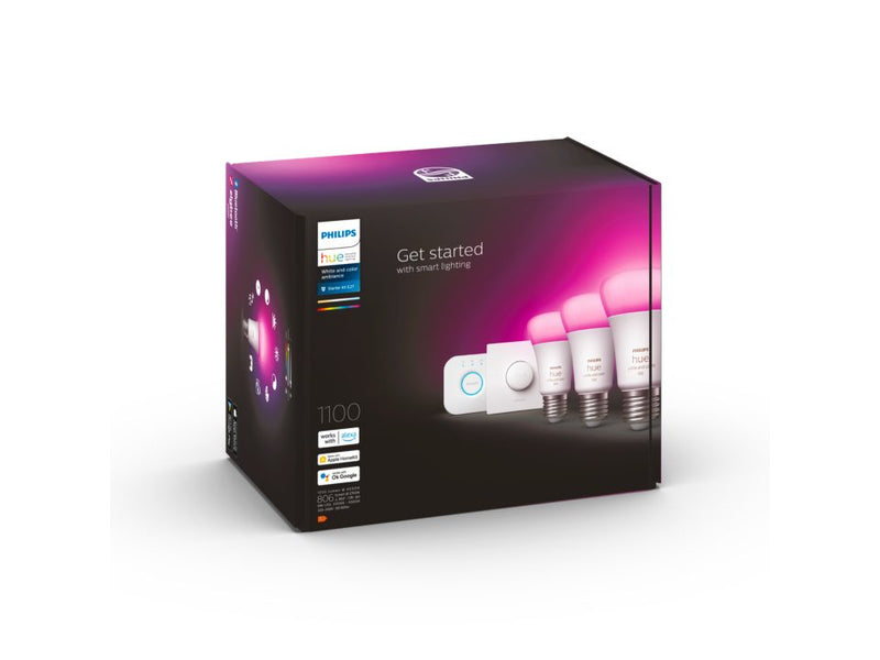 Kit de démarrage E27 White and Color Ambiance (3 ampoules + bouton intelligent) 1100LM