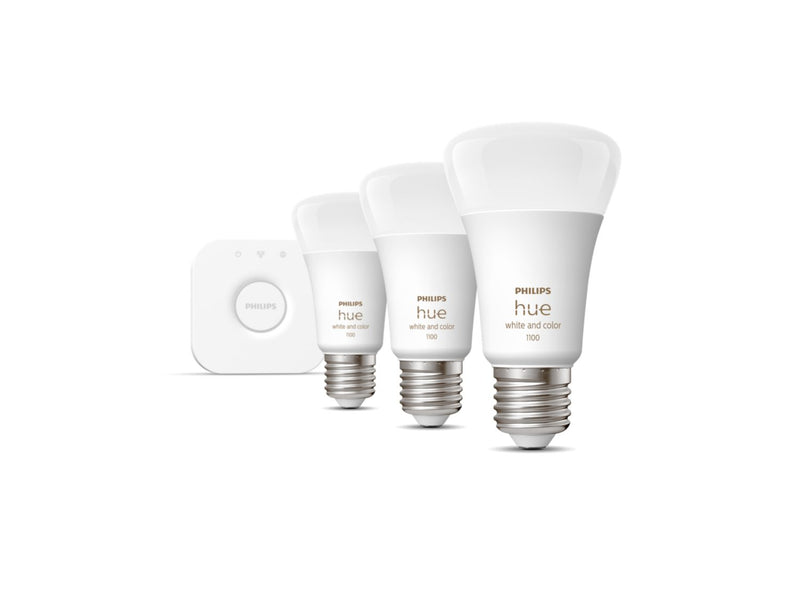 Kit de démarrage E27 Hue White and Color Ambiance (3ampoules+contrôle intelligent pont Hue) 1100LM